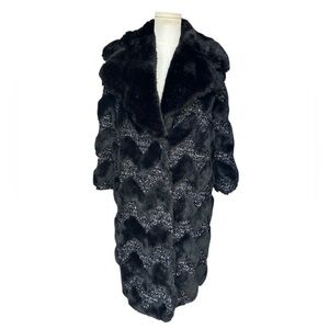 AINEA Boucle-trimmed Faux Fur Chevron Coat Size 38